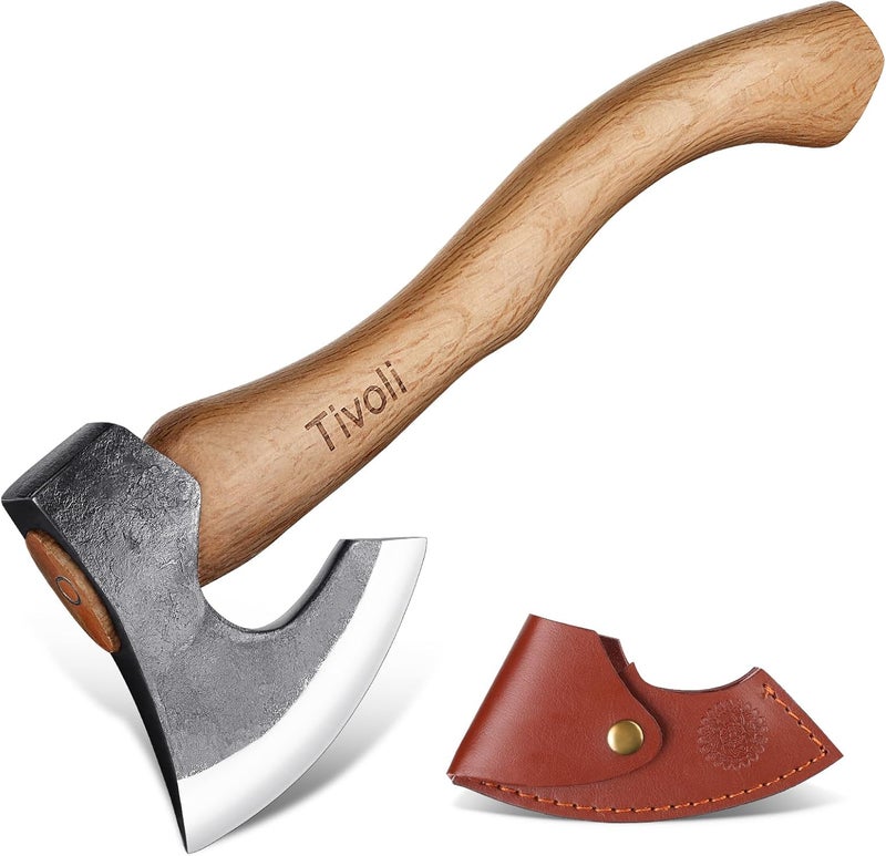Tivoli 15 Inch Camping Axes and Hatchets, Bushcraft Axe for Wood Splitting and Kindling,Hand Forged Carbon Steel Chopping Axes Ash Wood Handle with Sheath for Camping and Survival - Image 1